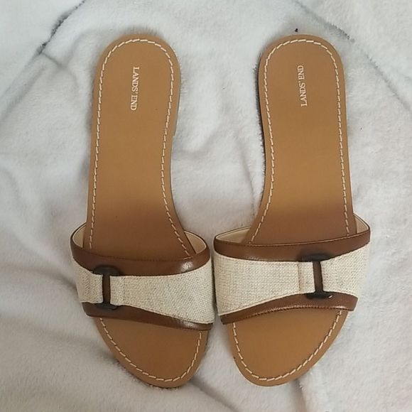 Lands End Linen and Tortoise Shell Sandal- Sz 7.5 - Picture 2 of 3